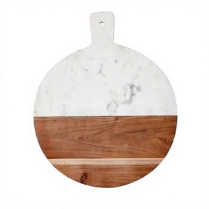 Planche à découper de service en bois de marbre de conception naturelle fabriquée à la main avec poignée prix d'usine blocs à découper en bois de marbre de forme ronde - Product Image 1