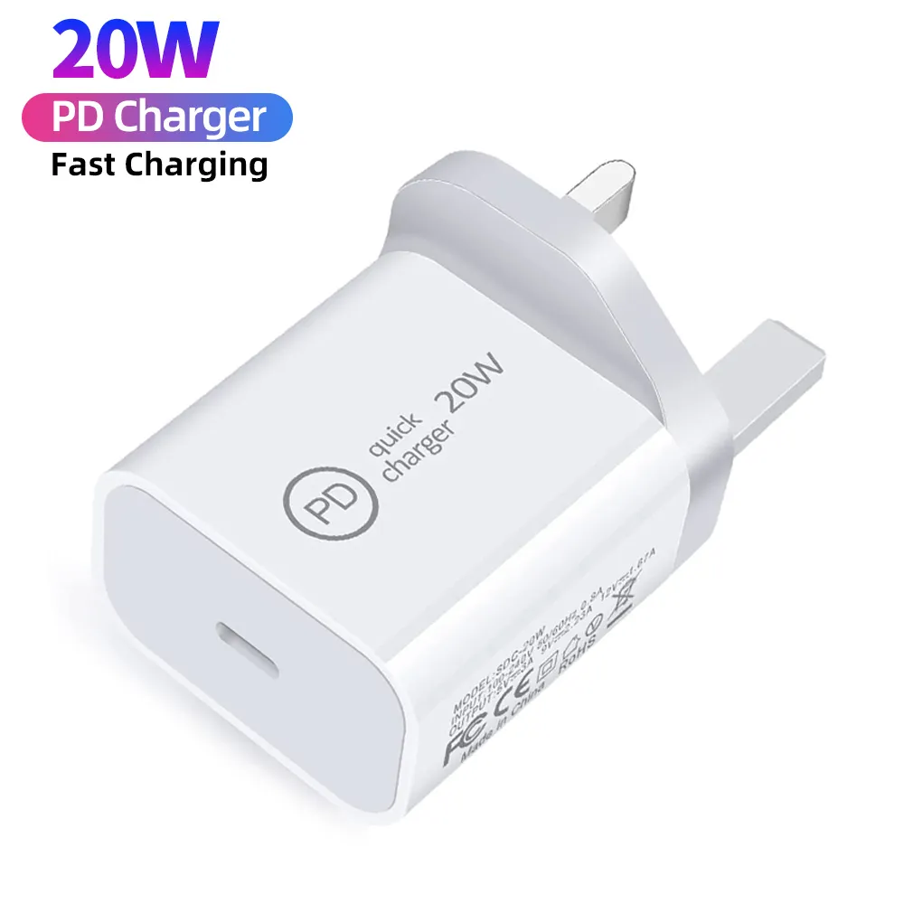 Fast Charge EU US UK Travel Brick 5W 18W 20W PD USB Type C Quick Charger Adapter Charging Block USB Laddare for iPhone Samsung