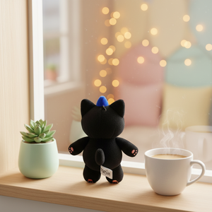 Custom 10cm Black <b>Cat</b> <b>Plush</b> Keychain with Removable Star Cloak Soft PP Cotton Filling Embroidered Details Cute Bag Charm Gift - Product Image 4