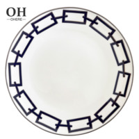 Assiette de centre de table bleue Labirinto, service de vaisselle de luxe moderne en porcelaine fine écologique, assiettes de présentation pour mariages et événements