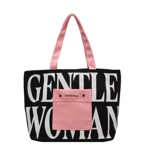Bolsa de lona de gran capacidad y nueva bandolera con bloques de color y estampado de letras, bolso de compras suave y portátil para mujer - Product Image 3