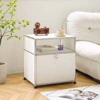 Table de chevet modulaire de style USM avec cadre en acier inoxydable et porte rabattable verrouillable pour le salon, la chambre à coucher, armoire de rangement