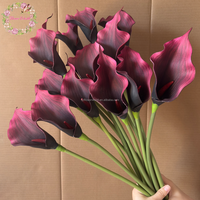 Lys Calla artificiel grand format en EVA, toucher réel, couleur Bourgogne, tige unique, idéal pour bouquets de mariage et décorations florales - Vente chaude