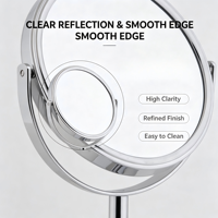 Miroir cosmétique de bureau de 6 pouces finition chrome, rotation à 360°, double face, grossissement réglable, personnalisable