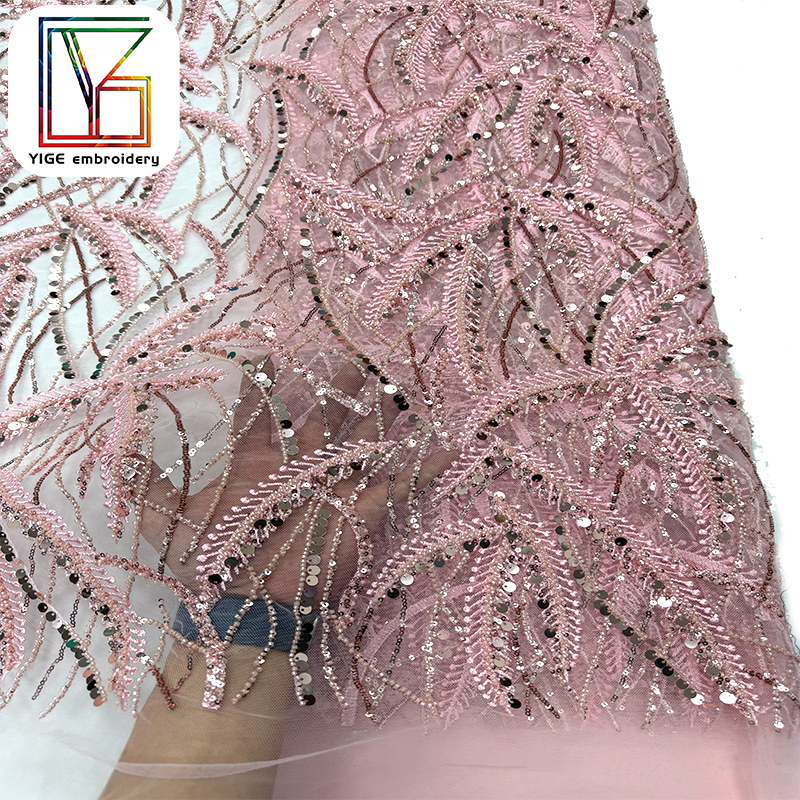 Pink mesh with pink beads and sequins