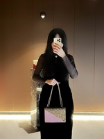 Tas Pesta Berhias Rhinestone untuk Wanita, Tas Selempang Rantai Kristal Berpayet, Tas Kulit PU dan Tas Tangan