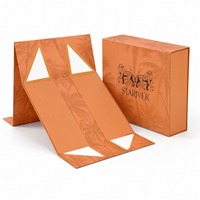 Boîte cadeau rigide pliable de luxe avec logo personnalisé imprimé, fermeture magnétique, emballage orange pliable pour vêtements et chaussures