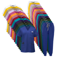 Seragam Scrub Laris Manis, Set Seragam Scrub Bernapas untuk Wanita, Seragam Perawat Model Jogger, Seragam Medis Spandex untuk Rumah Sakit, Salon, dan Spa