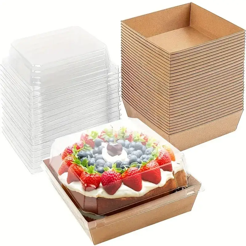Kochlebensboxen transparenter Deckel rosa fettdichtes Kraftpapier-Dessertschachtel Bäckerei Kuchenbehälter aus Papier
