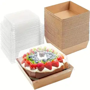 Gekookte Voedseldozen Transparant Deksel Roze Vetvrij Kraftpapier Dessertdoos Bakkerij Papieren Cakecontainer