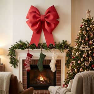 Luxury Handmade Red Velvet <b>Christmas</b> <b>Wreath</b> Bow with Flocked Design <b>for</b> <b>Front</b> <b>Door</b> and Window Home Decoration - Product Image 2