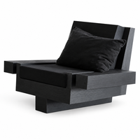 Fauteuil Brutaliste Noir en Bois Massif, Structure Bloc, Chaise d'Appoint Design avec Coussin en Tissu, Chaise Longue de Loisirs pour Salon