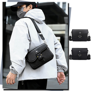 Sac bandoulière vintage noir pour homme, sac à bandoulière professionnel en cuir PU, sac messager d'extérieur avec fermoir et fermeture éclair étanches - Product Image 1