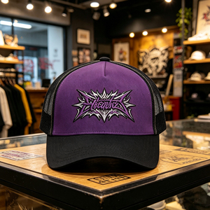 <b>Purple</b> Black Mesh Trucker Cap with Graffiti Embroidery Adjustable Snapback Breathable Sun <b>Hat</b> for Outdoor & Daily Wear - Product Image 5