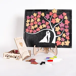 Wedding Gift Ideas Couple Silhouette Keepsake Gift Custom Wedding Guest Book Alternative Tree of Leaves 3D guestbook Wooden Sign