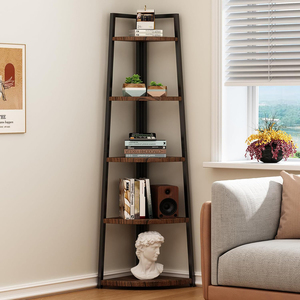 Scaffale Angolare Moderno a 5 Ripiani <span class=keywords><strong>in</strong></span> Legno e <span class=keywords><strong>Metallo</strong></span> per Soggiorno e Ufficio - Product Image 2