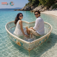 Kayak gonflable transparent en PVC en forme de cœur pour deux personnes, bateau à pagaies à coque stable pour la plage, les stations balnéaires, le tourisme, la vente en gros