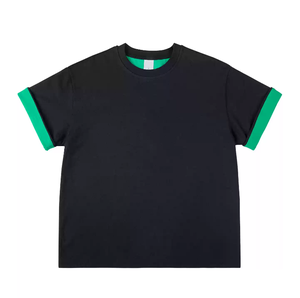 เสื้อยืดผ้าฝ้ายสองสีสำหรับผู้ชายแขนสั้นหนาทรงโอเวอร์ไซส์ผ้าบ็อกซี่พิมพ์ลาย - Product Image 5