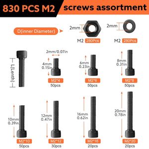 M2 Alloy Steel <b>Screw</b> Nut Bolt Washers Set 830pcs 12.9 Grade Metric Black <b>Galvanized</b> Construction Use - Product Image 3