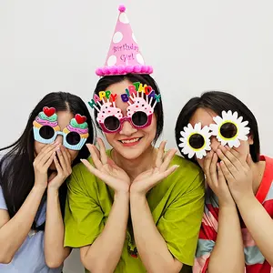 Gafas de sol de alta calidad Unisex, lentes con forma de arcoíris y flores, redondas, de plástico, para fiesta de cumpleaños