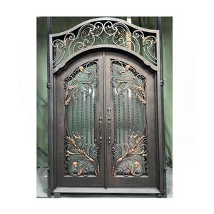 <span class=keywords><strong>Handong</strong></span> Upplier Precio de Francés Exterior Vidrio Metal Security Teel Hierro Forjado Doble Puerta de Entrada Frontal Rotura Térmica - Product Image 1