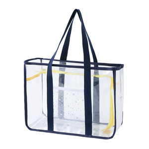Sacola de compras em PVC transparente com logotipo personalizado, sacola de compras com zíper e bolso transparente à prova d'água - Product Image 1