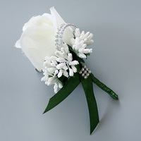 Boutonnière de marié, boutonnières pour garçons d'honneur, fleurs artificielles en soie, rose, broche, accessoires, décoration de costume de bal