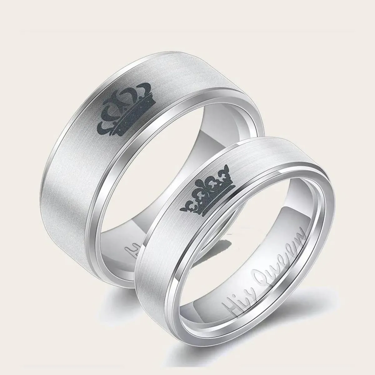Fashion hot selling high quality jewelry cheap printing engraved couple ring stainless steel her king his queen couple ring