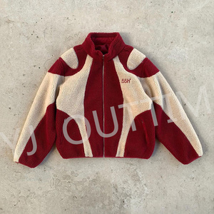 Custom Embroidery Color Block Patchwork Splicing Sweater <strong>Pullover</strong> Full Zip up Face Masked Fluffy Fleece Sherpa Hoodie <strong>Jacket</strong> <strong>Men</strong> - Product Image 3
