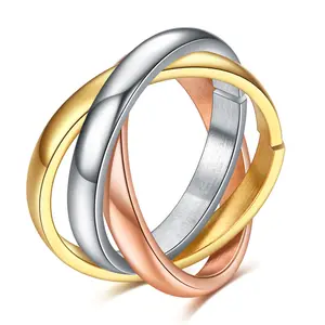 Amor de la fe de acero inoxidable de tres en una promesa anillos de pareja Triple entrelazados anillos de compromiso para el Día de San Valentín