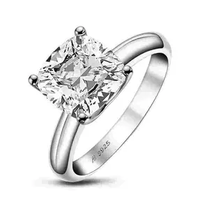 XJ-35时尚戒指首饰最新批发925纯银结婚戒指垫型切割Sona钻戒妇女