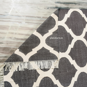 Grand tapis Punja Dhurrie en coton gris tissé à la main de 8x10 pieds, tapis décoratif à tissage plat pour salon, chambre d'amis ou prière - Product Image 1