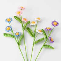 Harga terbaik bunga rajutan batang pernikahan bunga aster rajutan tangan bunga gerbera dengan daun