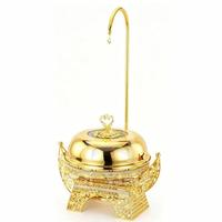 QY Réchaud de Buffet Rond de Luxe Royal Doré 8L en Acier Inoxydable avec Support Suspendu pour Mariages, Hôtels et Traiteurs