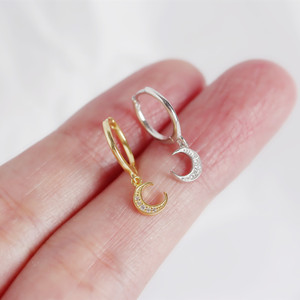 925 <strong>Sterling</strong> <strong>Silver</strong> <strong>Dangle</strong> <strong>Earrings</strong> Cubic Zircon Diamond Moon Pendant <strong>Earrings</strong> - Product Image 3