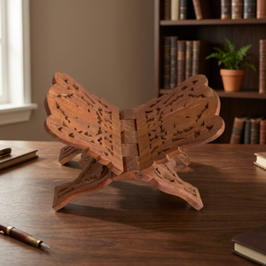Traditional <b>Foldable</b> Carved Wooden Quran Holder Stand with Quran Reading Design for Home Mosque Office Religious Use - Product Image 5