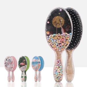 Cojín ovalado de dibujos animados bonito y personalizado, masajeador de cuero cabelludo, peine de pelo brillante, cepillo para desenredar con purpurina, cepillo para desenredar arena movediza - Product Image 1