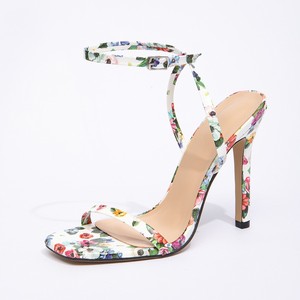 Sandalias de Tacón Floral con Punta Cuadrada, Tacón de Aguja, Cierre de Hebilla, Elegantes Zapatos de Verano para Mujer - Product Image 3