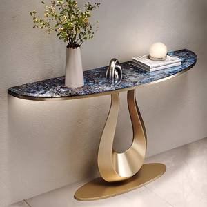 Consolle Moderna per <span class=keywords><strong>Soggiorno</strong></span> con Struttura in Acciaio Inox Dorato e Piano in Marmo, Tavolo Decorativo per <span class=keywords><strong>Ingresso</strong></span> con Spazio di Archiviazione - Product Image 1