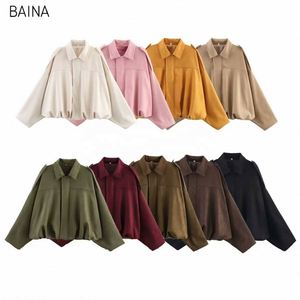Design <b>Women</b> <b>Spring</b> Suede Bomber Jacket With Lapel <b>Coat</b> Vintage Long Sleeve Female Outerwear Chic - Product Image 1