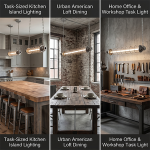 Suspension LED linéaire à hauteur réglable en métal et acrylique, style industriel vintage, <span class=keywords><strong>pour</strong></span> salle à manger, cuisine, café, bar, cage steampunk artistique - Product Image 2