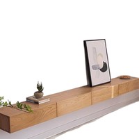 Meuble TV en bois massif, design moderne et minimaliste, étagère murale flottante pour salon, rangement suspendu avec tiroirs, idéal pour les petits appartements