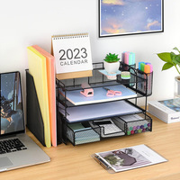 Organisateur de bureau en métal à plusieurs niveaux, type sur pied, quatre couches, plateau de rangement coulissant en fer, or rose