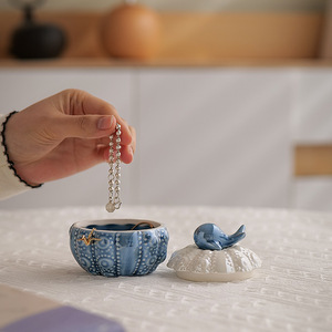 <strong>Ceramic</strong> Blue Little Whale <strong>Jewelry</strong> <strong>Box</strong> Storage Jar <strong>Jewelry</strong> Ring Necklace <strong>Box</strong> Storage <strong>Box</strong> Desktop Ornaments Gift - Product Image 4