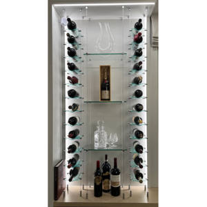 ชั้นวางไวน์แบบ<span class=keywords><strong>แขวน</strong></span> <span class=keywords><strong>ราคา</strong></span>โรงงาน พร้อมที่เก็บขวดไวน์ ระบบสายเคเบิลลอยน้ำ พร้อมกระจกใสและคลิปเงิน - Product Image 4