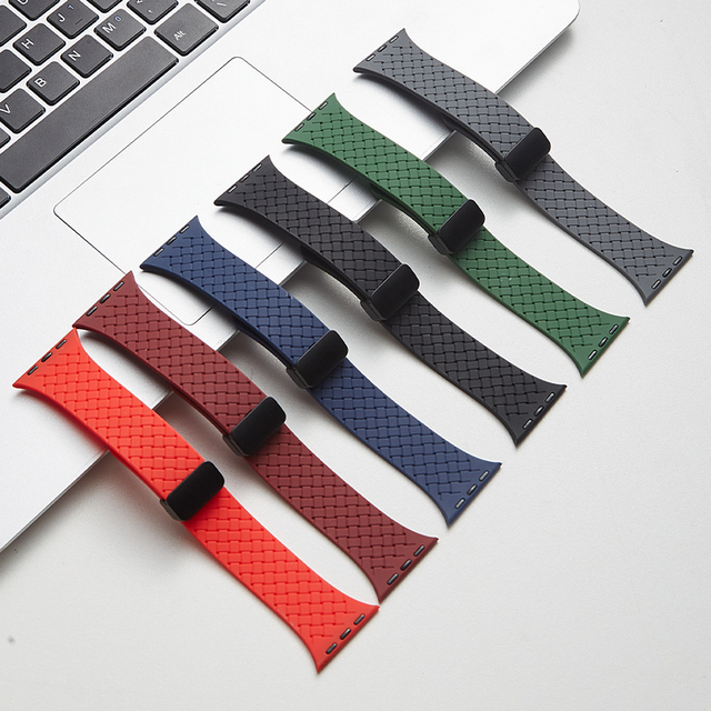 2023 New Magnetic Adjustable Folding Watch Band Bamboo Weaving Silicone Watch Strap for Apple Watch Ultra 2 Series 9 8 7 6 SE2