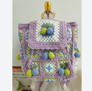 High Quality Travel Backpack Crochet Flower Bud Shoulder <b>Bag</b> Handmade Crochet Flap <b>Drawstring</b> Rope and Zipper Closure - Product Image 3