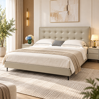 Lit King Size Moderne Italien en Cuir Véritable avec Revêtement en Mousse Haute Densité à Bulles, Cadre en Bois – Vente en Gros