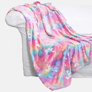 Couverture lumineuse licorne arc-en-ciel pour bébé, couverture lumineuse en flanelle