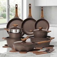 Ensemble de casseroles et poêles classiques CAROTE, antiadhésif, compatible avec les cuisinières à gaz, sans PFOA, avec couvercle en verre